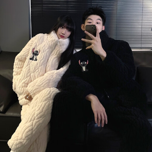 Victoria's style new couple's pajamas for women in winter, three-layer thickened quilted, coral velvet warm home clothes for men and women, dark gray zipper, M female (recommended height 150-155cm, weight 80-90Jin Jin equals 0.5 kg