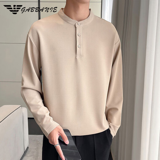 AX Armani Henry Collar White Sweatshirt Men's Spring and Autumn Texture Autumn Top Light Mature Style Long Sleeve T-shirt gam-6438 Stand Collar Long Sleeve Sweatshirt Desert Color M Weight 120Jin Jin is equal to within 0.5 kg