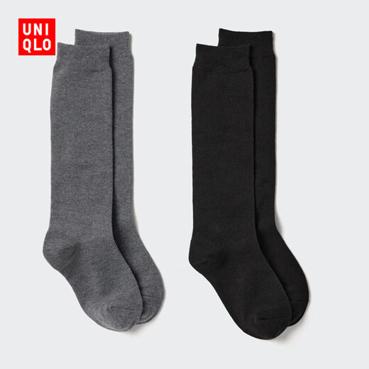 Uniqlo children's clothing girls HEATTECH high socks/2 pairs of socks warm socks 25 new style 481380 08 dark gray 2-4 years old /S/M/16 20 cm (children)