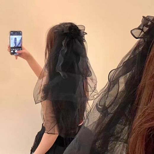 Zi Jiafu Dark Halloween Ghost Bride Veil Witch Elf Black Bow Headdress Funny Dress Up Hair Accessories Women Red Rose Black Veil