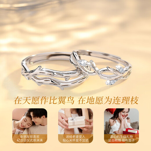 China Gold (CHINA GOLD) Platinum Couple Ring with Branches Platinum Pair of Rings Birthday Gift for Girlfriend and Wife Wedding Anniversary Romantic Platinum Branch Ring-Female
