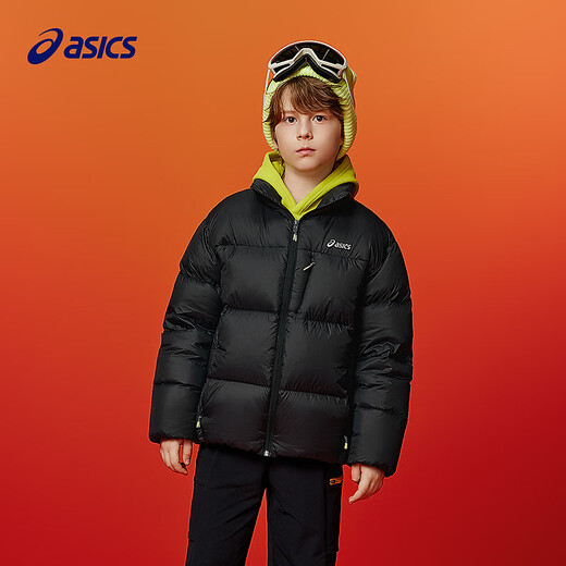 ASICS Children's Wear 25 Years Winter Short Puff Bread Jacket for Boys and Girls, Lightweight, Fluffy, Comfortable and Waterproof Black 85% Down 150 Filled Down 169.4g