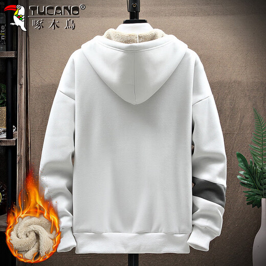 Woodpecker (TUCANO) sweatshirt men's winter coat men's cardigan plus velvet thickening warm loose versatile top clothes men's white XL