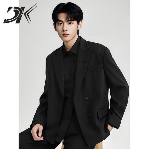 DK Brand Men's Suit Suit Men's Spring and Autumn Loose Handsome Suit Jacket Casual Engagement Wedding Dress Forest Black Jacket + Pants S