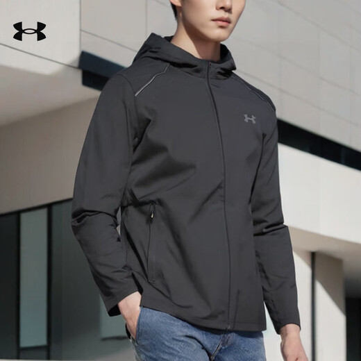 Under Armor official top for men 2025 autumn new sportswear fitness training clothing comfortable and breathable woven hooded jacket lightweight and dry/slim fit/one size larger 2XL 185/104A