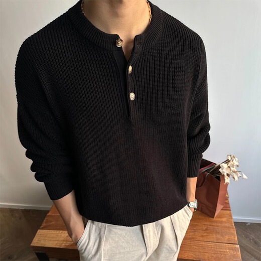 Digada Henry collar sweater men's autumn and winter cleanfit American retro sweater lazy bottoming shirt casual sweater YXXS-M5818 Khaki L