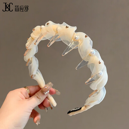 Jian Yingshu Xiaoxiangfeng mesh pearl tooth comb headband, outing headwear, high skull fluffy headband, face wash hairpin