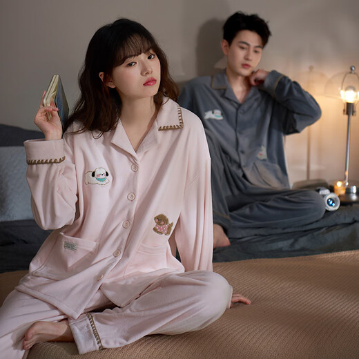 Princess Mark Autumn and Winter Couple Home Clothes Women's Cute Cartoon Island Velvet Pajamas Men's Warm Soft Thin Velvet Suit LYR1245-Running Puppy Island Velvet Women's XL