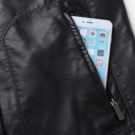 Fat trend winter plus velvet leather jacket men's business stand collar PU leather jacket middle-aged and elderly plus fat plus size fat leather jacket black 5XL recommended weight 205-220