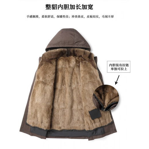 S MAX MARAWL进口水貂皮草内胆尼克服男装立领可拆卸连帽整貂内胆皮毛一体外 咖色(进口青根貂内胆+咖啡貂毛领+兔绒袖) L
