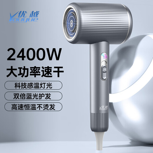 Youyue German Seiko 2400W high-power hair dryer, high wind power, 3 minutes quick drying, blue light negative ion hair care hair dryer, ultra-quiet hot and cold air three-block hair dryer, Violet 2400W high power, 3 minutes quick drying, free air nozzle + large wind hood