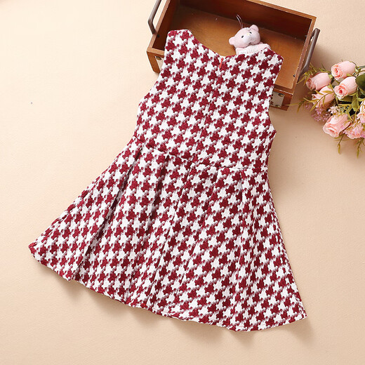 Modal girls' dress, imitation wool vest dress, spring, autumn and winter new children's plaid princess dress, medium and large children's dress, black plover dress with velvet 110, recommended age 3-4 years old, height 95cm