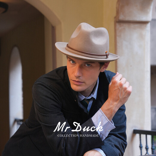 Mr DUCK Australian superfine 90-count wool top hat men's large brim autumn and winter warm felt hat casual high-end British gentleman hat small brim royal black (100% superfine wool)-MW206219 M (suitable for 56-58cm head circumference)