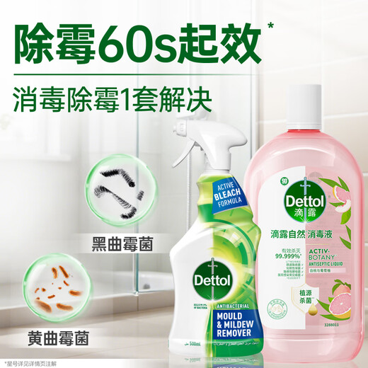 Sterilization and mildew removal cleaning combination pack Dettol fragrance natural disinfectant 1L + mildew removal spray 500ml