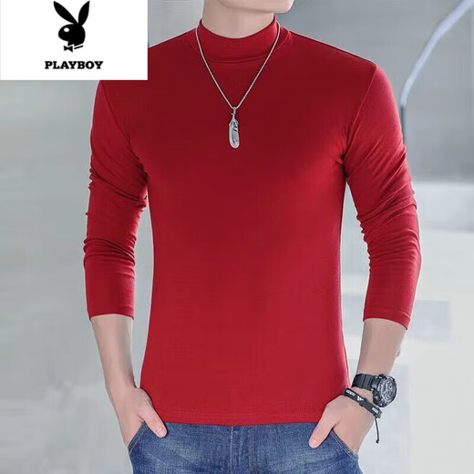 Playboy Men's Half Turtle Collar Long Sleeve Bottoming Shirt T-shirt Young and Middle-aged Autumn Clothes Underwear Slim Body Shirt Men's Top Long Sleeve Half Turtle Collar White 2XL 130-145Jin Jin equals 0.5 kg