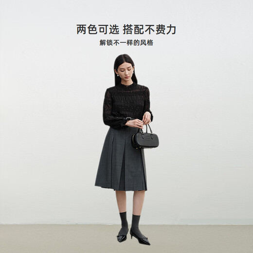 DESIGNICE 2025 Autumn New Intelligent Commuting Retro Lace Shirt Ruffled Long Sleeve Shirt Women Black S