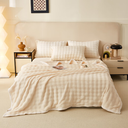 MUJI Class A rabbit fur coral fleece blanket nap blanket winter thickened sofa blanket dormitory bed baby blanket off-white Class A maternal and infant grade thickened rabbit plush 150x200cm soft and skin-friendly heat storage and temperature lock