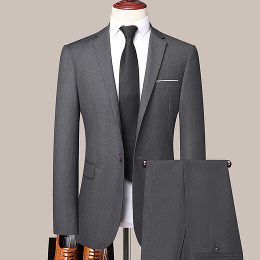 LESS IS MORE Lilang Single Button Men's Business Suit Slim Fit Civil Servant Formal Wedding Banquet Suit Two-piece Navy Blue 2XL 185-36