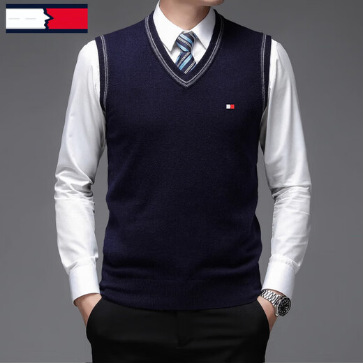 TOME BORNEK Tommy high-end men's vest autumn and winter new V-neck waistcoat pure wool vest business casual top Navy blue ready-made, counter quality M 165100-120Jin Jin equals 0.5 kg