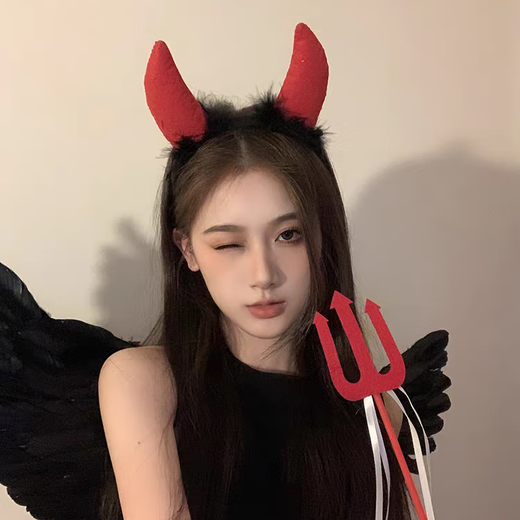 SNQP Halloween elf ears prosthetic ears monster fairies angel long ears performance devil horn headband stage performance hair accessories red devil fork + horn headband a set