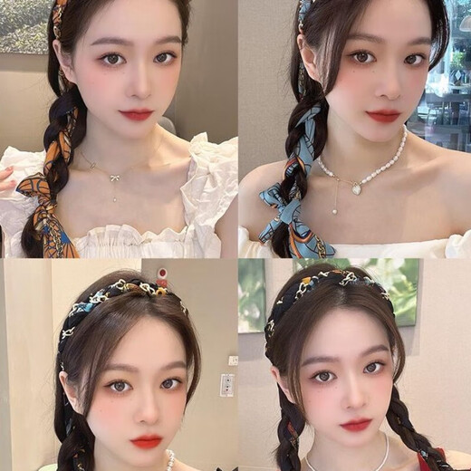 Retro braided hairband for women 2024 streamer hairband hair scarf headband one system summer hairpin headdress blue