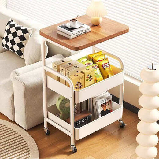 Jingcai floor-standing storage rack trolley movable storage rack coffee table side table small table JCJ13 white