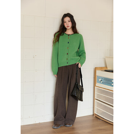 Mystery Colorful Button Sweater Women's 2025 Autumn and Winter Contrast Color Button Loose Lazy Style Slim Thick Sweater Carmine Red Raspberry Red One Size