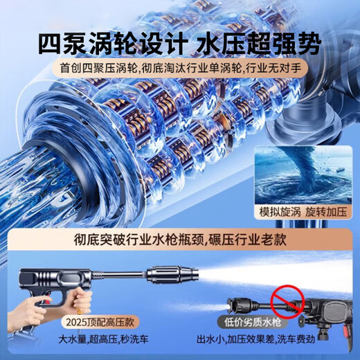 Xicheyou Wireless High-Pressure Car Washing Machine Home Brush Car Water Gun Portable Lithium Battery High-Power Supercharged Cleaning Artifact German Turbocharged 48V Single Battery + Ten Sections of Power 5 Meter Explosion-proof Pipe German Top-Quality Water Gun + Lifetime Warranty + Free Storage Box + Freight Insurance + Seven-day Trial