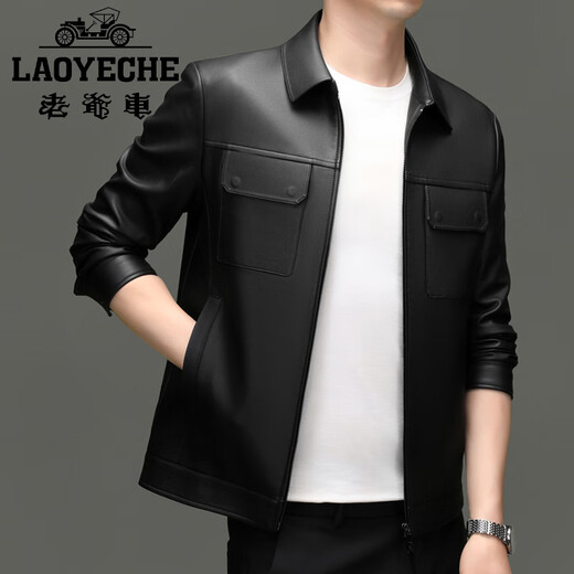 Classic car (COCHE CLASICO) Lei Jun's same style Autumn and winter new genuine leather jacket men's sheepskin short lapel casual leather jacket men's jacket black M 170