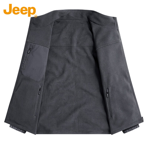 Jeep (JEEP) jacket men's velvet thickened warm jacket autumn and winter stand-up collar casual loose clothes dark gray velvet XL