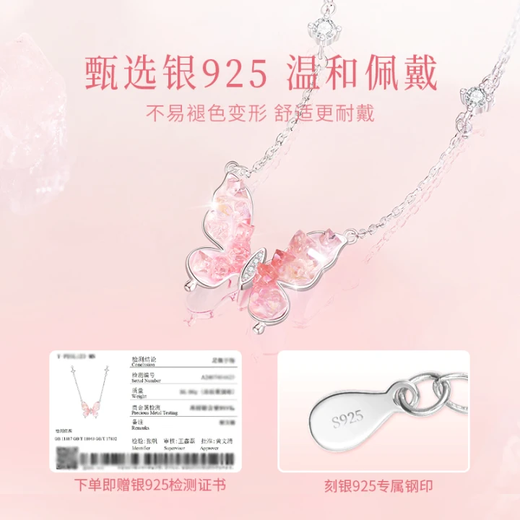 GLTEN Pink Crystal Butterfly Silver Necklace for Women 2025 New Pendant Birthday Gift for Women Light Luxury Niche Gift for Girlfriend and Wife