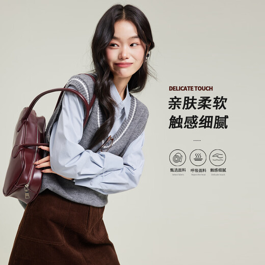 Tumanduo blue shirt women's autumn new gray loose sweater vest layered shirt two-piece top blue shirt S