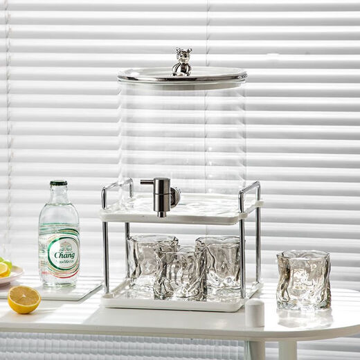 Atour Hotel same style glass cold kettle with faucet kettle large capacity household fruit tea beverage bucket 3.6L silver juice bucket + ceramic shelf