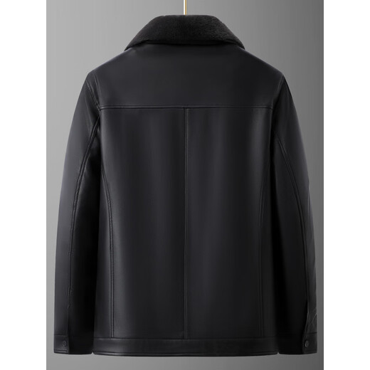 九九王九牧王带毛领皮衣男士加大码加绒保暖外套冬季胖子可脱卸内胆翻领 黑色 L (建议100-120斤)