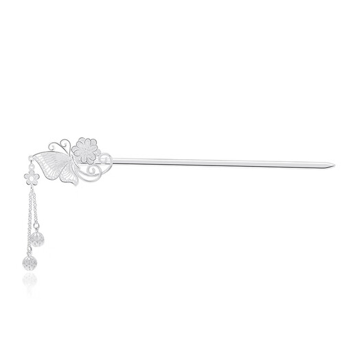 Lao Fengxiang Pure Silver Butterfly Tassel Hairpin Pure Silver Hair Accessories Exquisite High-end Fashion Gifts Must-have for Girlfriends and Wife Pure Silver Butterfly Tassel Hairpin (15g)