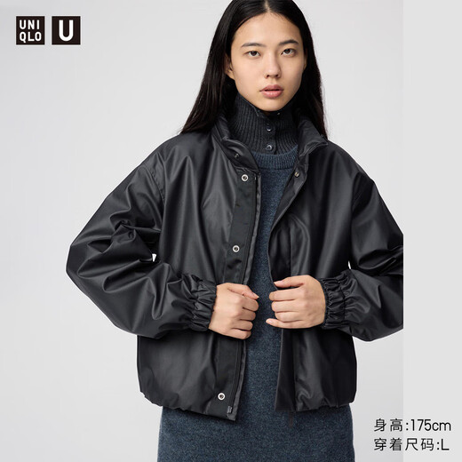 UNIQLO cooperation model/women's men's imitation leather short jacket 480062 09 black M /160/84A