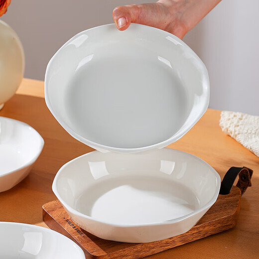 7-inch white diamond ceramic plate, home creative dish plate, high-looking cooking plate, simple and versatile round plate, elegant white, high-end diamond plate, 1 pack