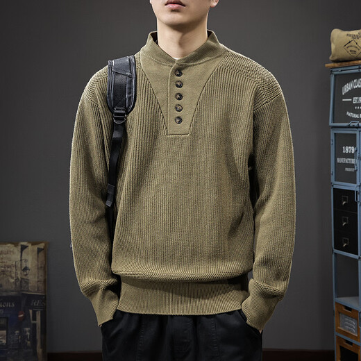 New Balance American military style tough guy Henry collar sweater men's winter new high-end retro long-sleeved bottoming sweater trend 2320 rich green regular XL