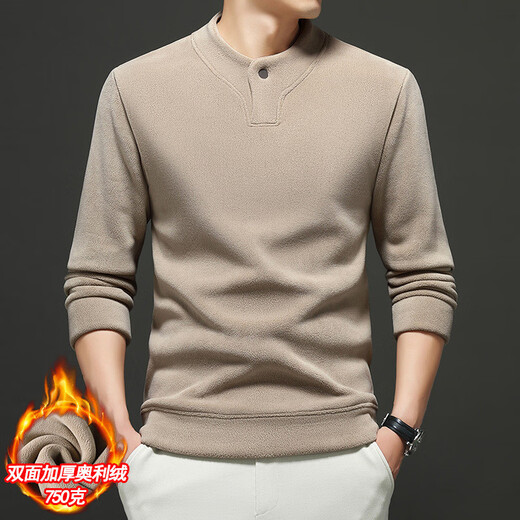 AX one-button double-sided Austrian velvet sweatshirt for men in autumn and winter new style Henry collar plus velvet thickened outer wear inner top Gray M (recommended 95-110Jin Jin equals 0.5kg)