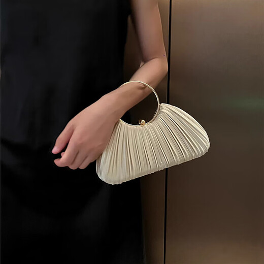 Xuan Shu handbag socialite high-end pleated bag 2025 new dinner cheongsam bag dress hand crossbody bag apricot