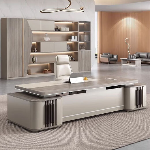 Light luxury boss table and chair combination, simple and modern president's office office furniture, chairman manager leader's elegant desk, including home installation, 2.0 meters luxury double cabinets