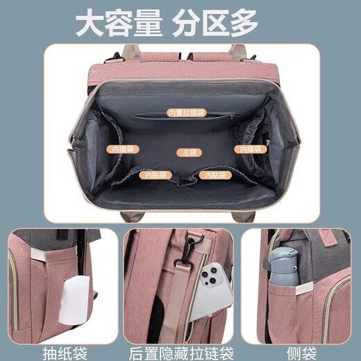 Giant World (LAND) Mummy Bag Multifunctional Anti-mosquito Foldable Crib for Going Out Lightweight Large Capacity Backpack Portable Mother and Baby Bag Black (Free Mosquito Net + Toy & Stand + Changing Pad + USB Cable + Stroller Hook))