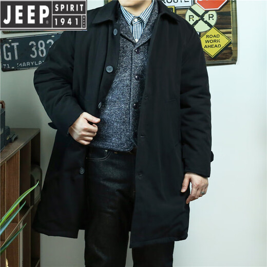 JEEP SPIRIT British yuppie mid-length Balmakken windbreaker coat cotton winter loose military style parka cotton coat men Khaki (cotton style) loose version S 140Jin Jin is equal to 0.5kg -150Jin Jin is equal to 0.5kg