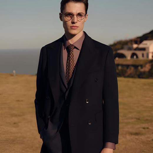 希努尔风衣男秋冬商务休闲双排扣大衣外套职场潮流百搭 黑色 均码 黑色量体定制