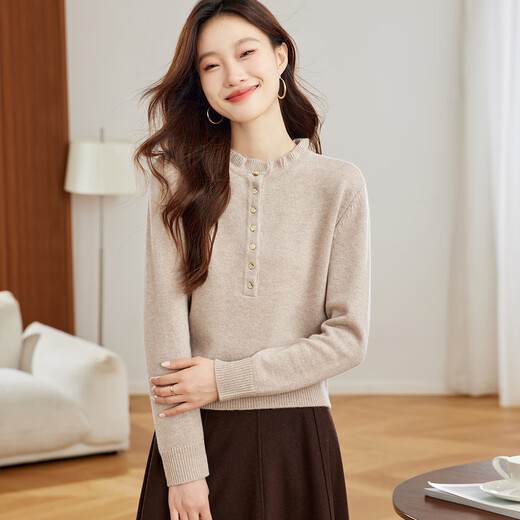 Shexi (Srcr) 26-count cashmere blended short round-neck wool sweater for women with base layer spring and autumn thick knitted sweater