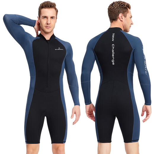 New 1.5MM wetsuit long-sleeved shorts one-piece warm wetsuit men's snorkeling surfing Lycra sunbathing suit men's black M