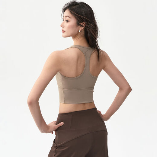 Weightlifting sports bra for women, female racer-shaped back, yoga vest, Pilates training wear, running fitness underwear, pine cone brown one-piece racer-shaped back, S S