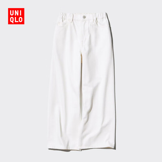 优衣库童装男童女童宽松直筒长裤拉链款477652 01 乳白色 130