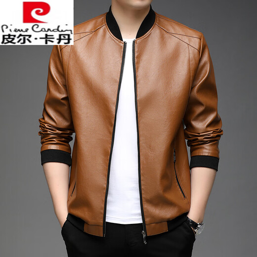 Pierre Cardin high-end men's spring thin genuine leather jacket Haining baseball collar leather jacket motorcycle jacket casual men's jacket black L 17090-110Jin Jin is equal to 0.5 kg