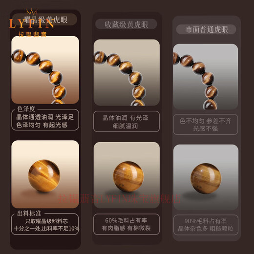 Layun Feiyin natural yellow tiger eye stone bracelet South African tiger eye stone for men and women golden crystal transfer bracelet couple gift (about 12mm bracelet)